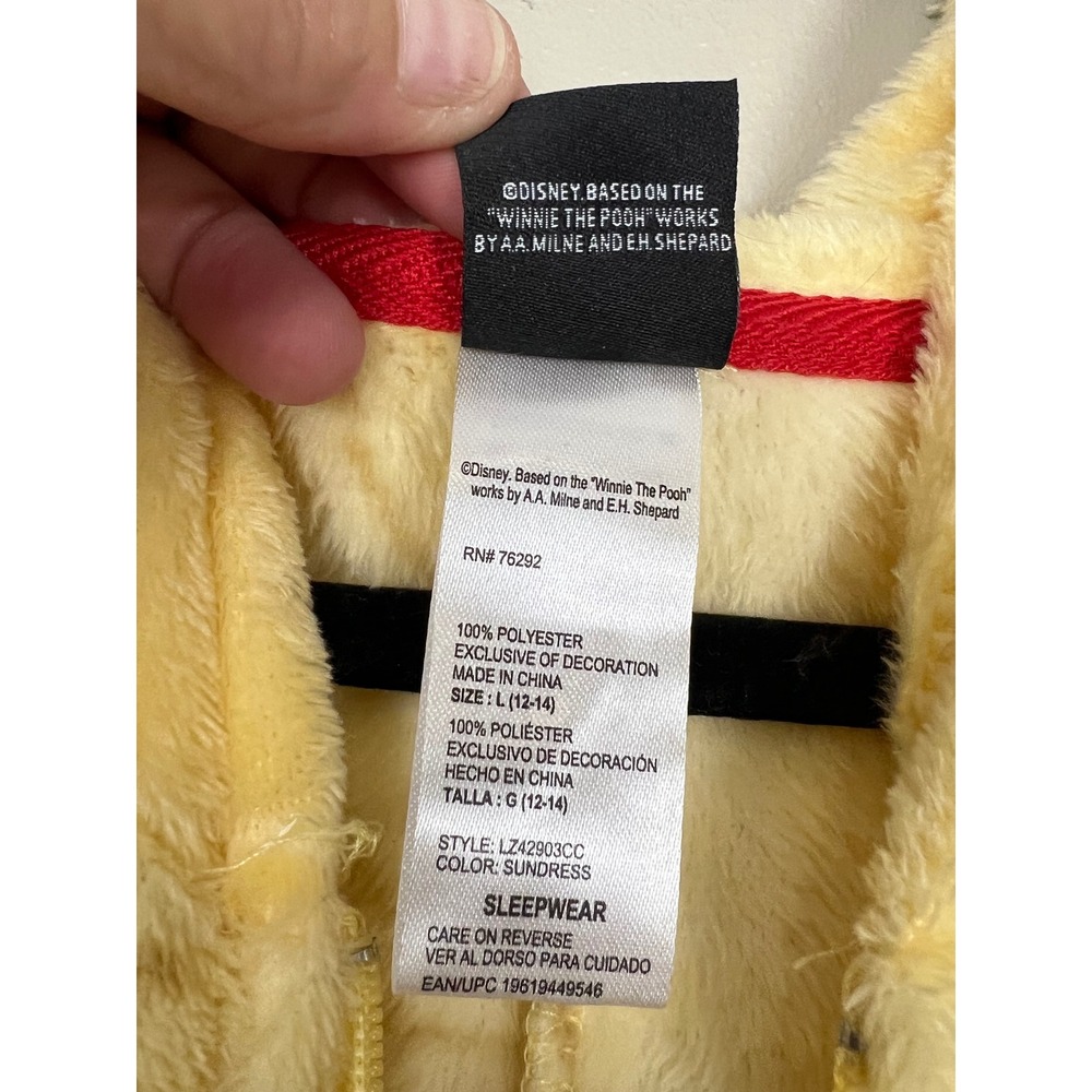 Disney Winnie the Pooh Plush Fleece Hooded One Piece Union Suit Yellow Large L - Picture 9 of 15